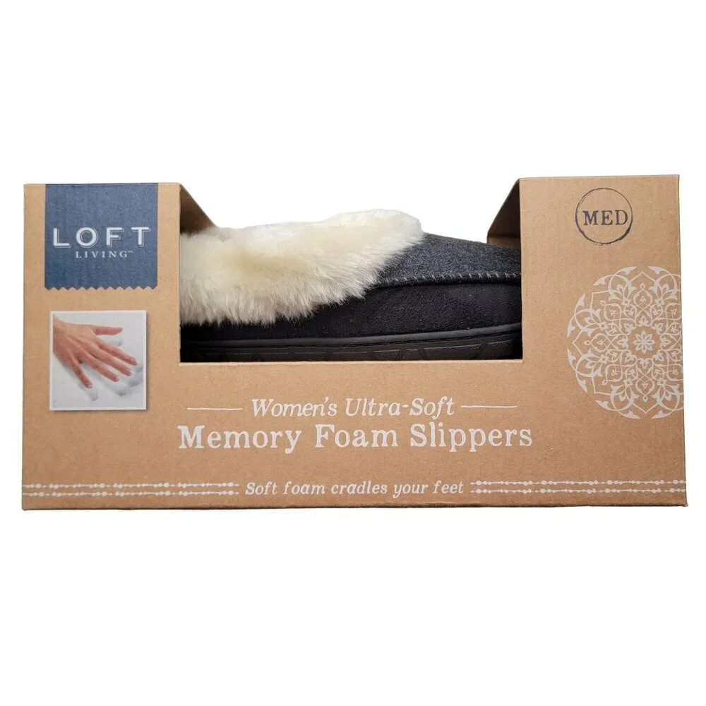 Loft Living Womens Memory Foam Slippers Med 7-8 Blue Faux Fur Non-Skid - Picture 1 of 6